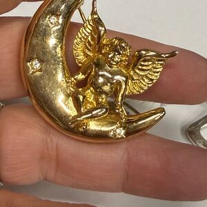Gold Angel Moon Brooch